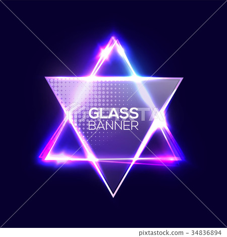 David star. Neon sign. Triangle background with 34836894