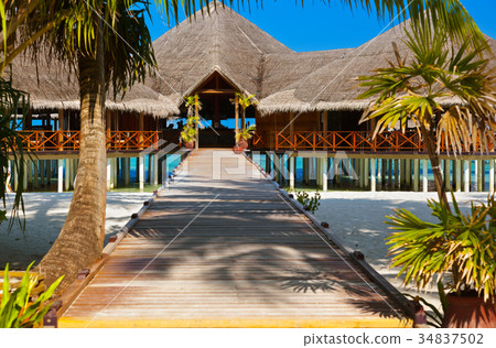 Cafe on tropical Maldives island 34837502