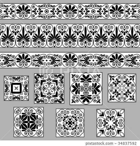 Set collections of old Greek ornaments. Antique - Stock Illustration ...