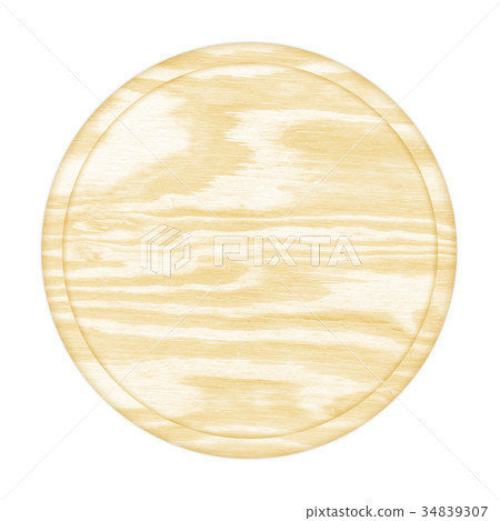 round wooden plate top view on white background 34839307