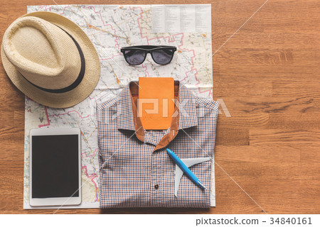 Things for trip on wooden space Things for trip on wooden space 34840161