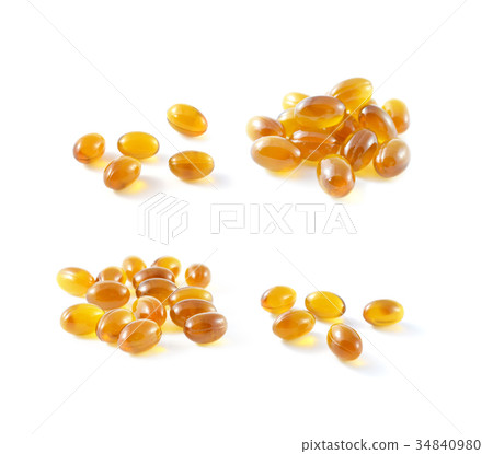 Cod liver oil omega 3 gel capsules  on white 34840980