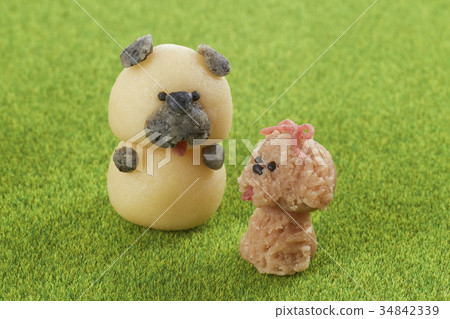 Dog made with marzipan (New Year's card material) 34842339