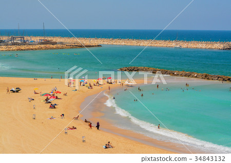 The Mediterranean beach in Ashkelon, Israel The Mediterranean beach in Ashkelon, Israel 34843132