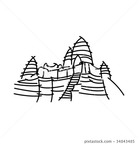Angkor Wat black line vector illustration  34843485