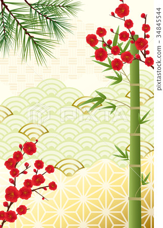 松竹李子的日式背景（明信片尺寸） 34845544