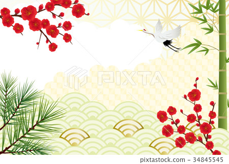Japanese-style background (postcard size) of Shochiku plum 34845545