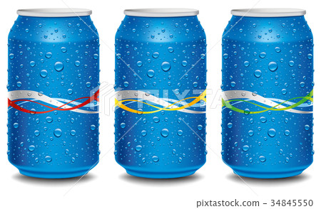 Blue Aluminum Tin Cans with many water drops 34845550