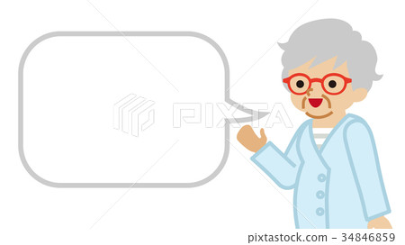 Senior woman explaining with a balloon Senior woman explaining with a balloon 34846859