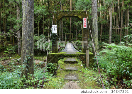 通往Kaki no Taki瀑布（Siga，Shingu市，和歌山縣）的山路上的吊橋 34847291
