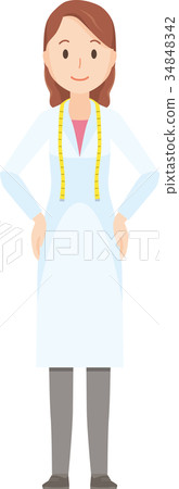 站立用她的在腰部的手的一位女性營養師的例證 34848342