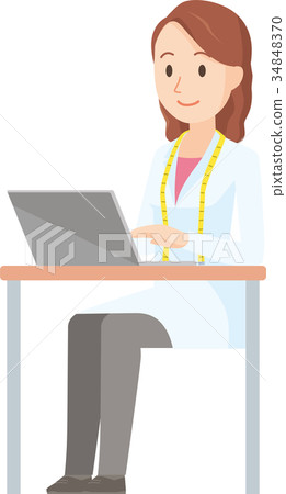 Illustration of a female nutritionist operating a laptop-full body 34848370
