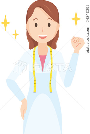 Illustration-upper body of female nutritionist raising fist 34848392