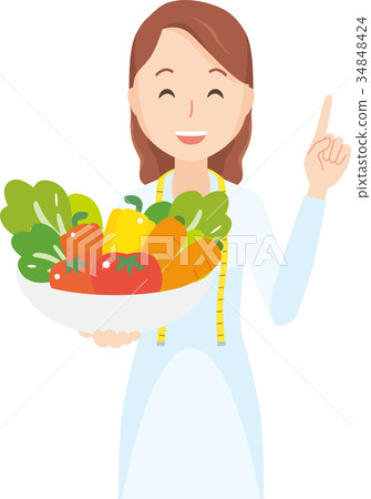 Illustration-upper body female nutritionist has vegetables 34848424