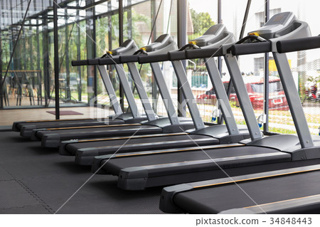 Closeup running machine at gym, For Fat Burning Cardio Workout 34848443