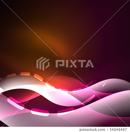 Vector glowing wave, smoke design wavy lines 34848487