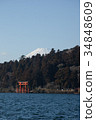 Mt. Fuji and Hakone Shrine underwater torii seen from Lake Ashinoko 34848609