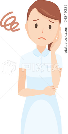Illustration where a nurse woman in a white uniform is in trouble Illustration where a nurse woman in a white uniform is in trouble 34849385