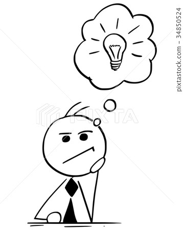 Cartoon Businessman Thinking With Light Bulb Stock Illustration 34850524 Pixta