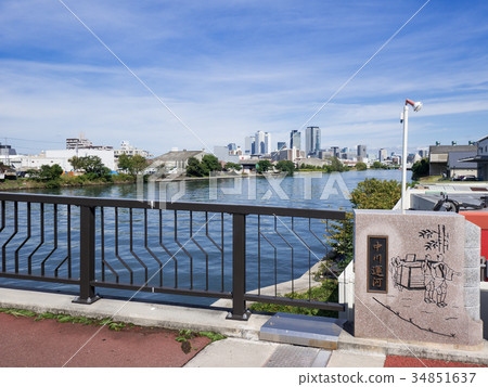 名古屋市風景中川運河和一座橋 名古屋市風景中川運河和一座橋 34851637