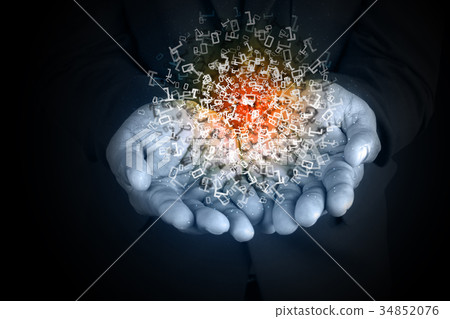 Man showing the binary digits Man showing the binary digits 34852076