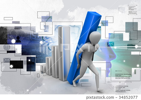 3d man holding business graph 3d man holding business graph 34852077