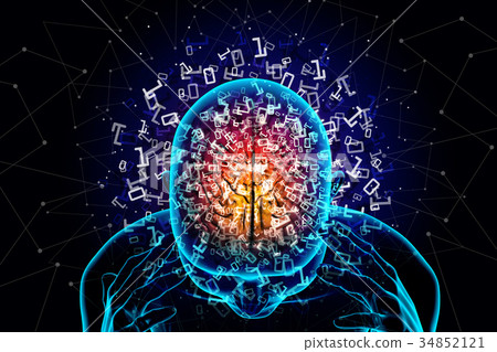 Man head showing the binary digits 34852121
