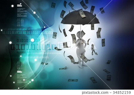 3d man and umbrella in money rain 34852159