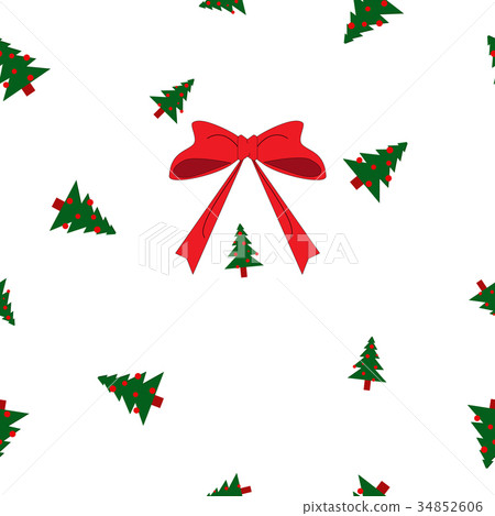 Pattern Christmas trees, ball, bow on white 34852606