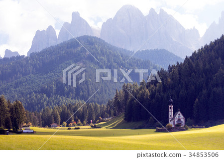 Saint Johann church at the Dolomites alps Saint Johann church at the Dolomites alps 34853506