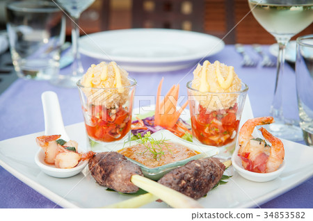 Beef Satay skewer appetizer canape Beef Satay skewer appetizer canape 34853582