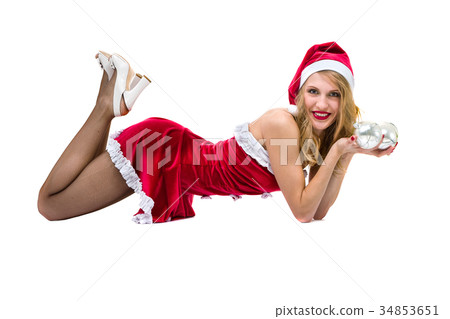 beautiful young smiling woman with Christmas beautiful young smiling woman with Christmas 34853651