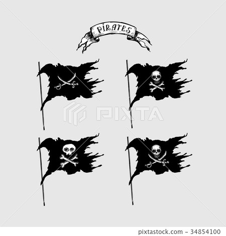 Collection of hand-drawn pirate flags 34854100