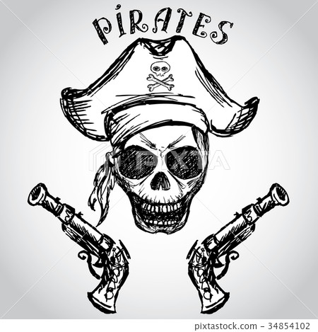 pirate skull with hat and pistols 34854102