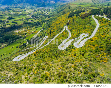 Winding Road on Mountain, Queenstown, New Zealand Winding Road on Mountain, Queenstown, New Zealand 34854650