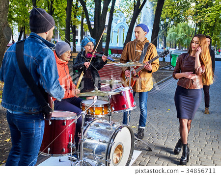 Festival music band. Friends playing on percussion 34856711