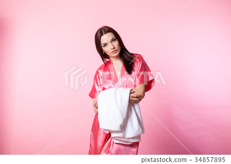 girl in Pink Lingerie with robe girl in Pink Lingerie with robe 34857895