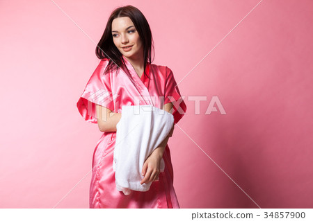 girl in Pink Lingerie with robe 34857900