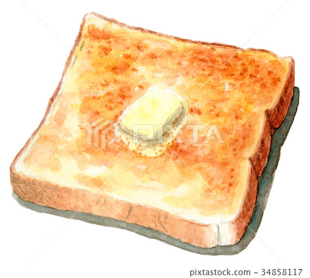 Butter Toast Painted By Watercolor Stock Illustration