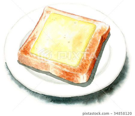 由水彩繪的乳酪烤麵包 由水彩繪的乳酪烤麵包 34858120