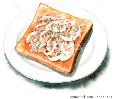 Tuna onion toast painted by watercolor 34858373