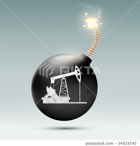 round bomb with a fuse and a picture of a pump oil 34858545