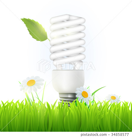 Vector energy saving lamp with green leaf Vector energy saving lamp with green leaf 34858577