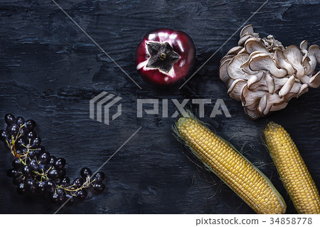 Organic vegetables on wooden table. Top view Organic vegetables on wooden table. Top view 34858778