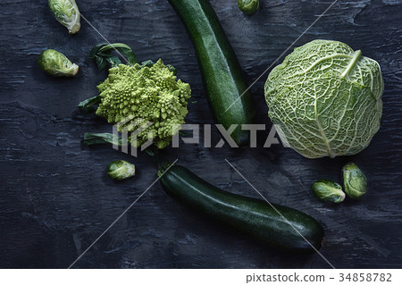 Organic vegetables on wooden table. Top view Organic vegetables on wooden table. Top view 34858782