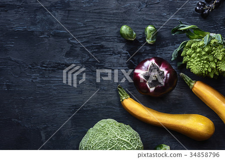 Organic vegetables on wooden table. Top view Organic vegetables on wooden table. Top view 34858796