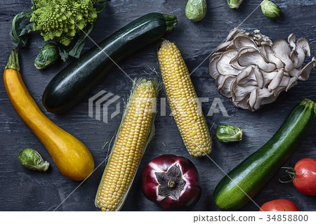 Organic vegetables on wooden table. Top view Organic vegetables on wooden table. Top view 34858800