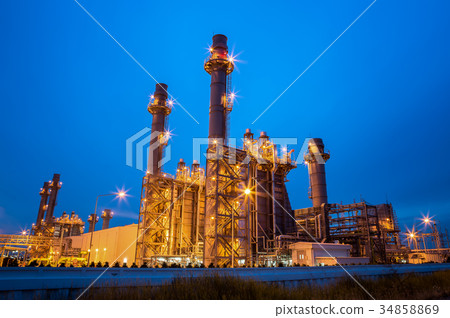 Gas turbine electric power plant at night Gas turbine electric power plant at night 34858869