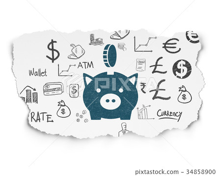 Banking concept: Money Box With Coin on Torn Paper Banking concept: Money Box With Coin on Torn Paper 34858900