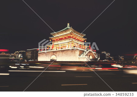 Xian bell tower at night, China. 34859233